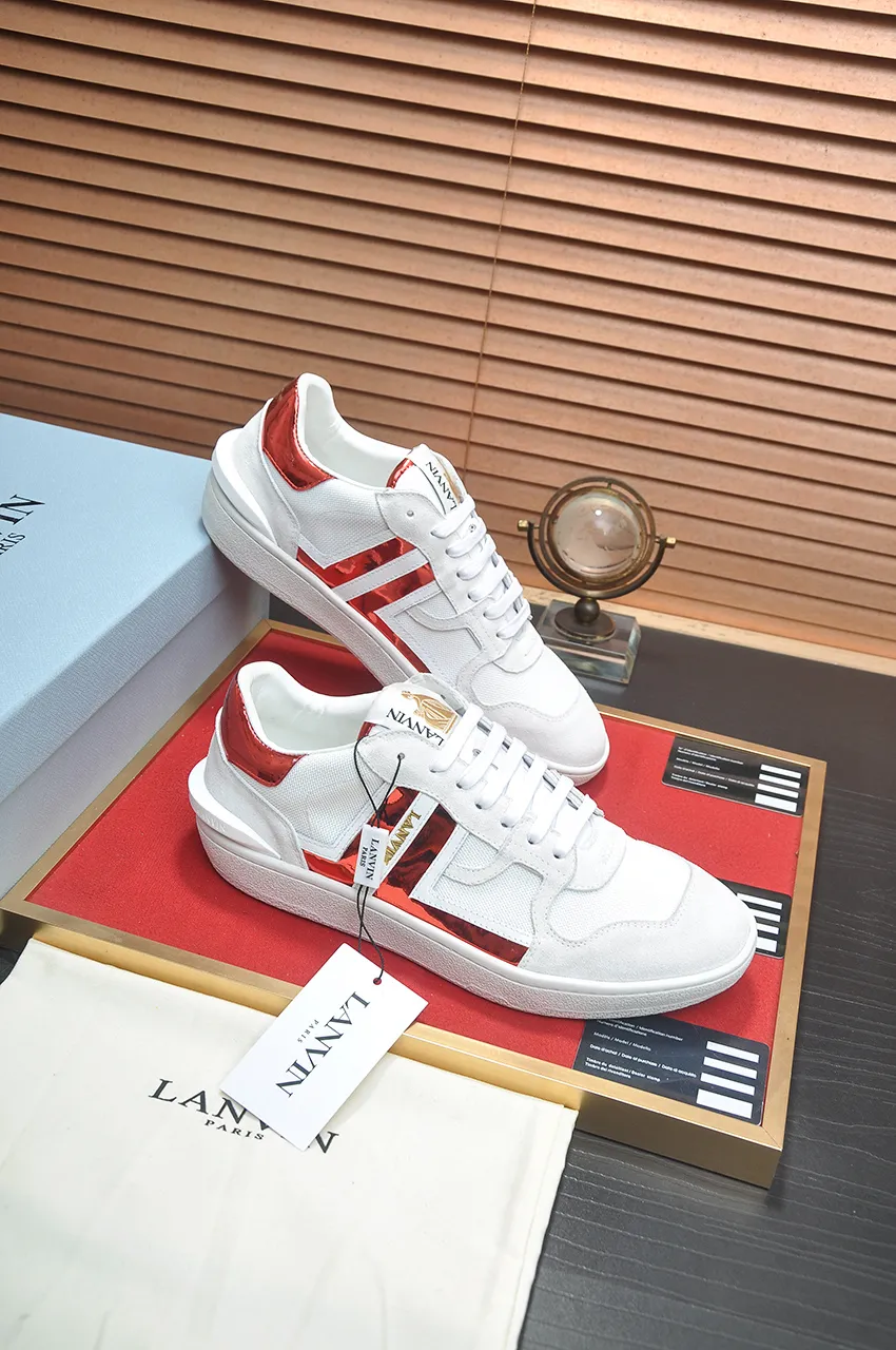 Men's men's shoes💰540💶[LANVIN] The latest lace-up fashionable casual couple sneakers, high-quality CLAY couple series‼ ️ The latest trendy products of the season 🌈Many bloggers have planted grass and purchased the original open-mold customization. The upper and outsole are sewn with mark threads without edge sealing. A variety of material splicing combination design. Very versatile for fashionable and casual wear. Comfortable on the feet. Self-recommended. Upper cowhide + cow suede + breathable mesh lining. Foot-padding cowhide. Exclusive original open-mold clear logo rubber outsole ⚠️Couple standard size 36-40 for women and 38-44 for men.